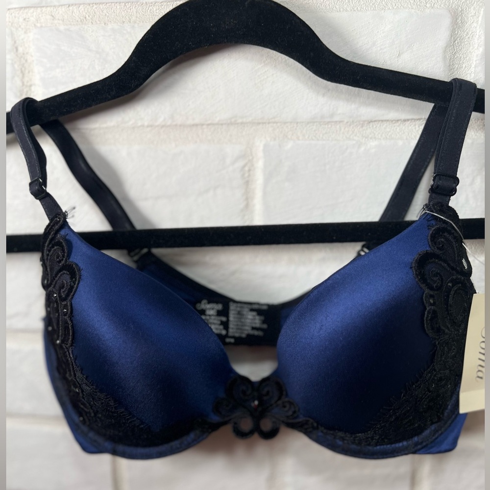 NWT Soma Grandeur Padded Push-up Embroidered Underwire Bra 32C Blue #0583